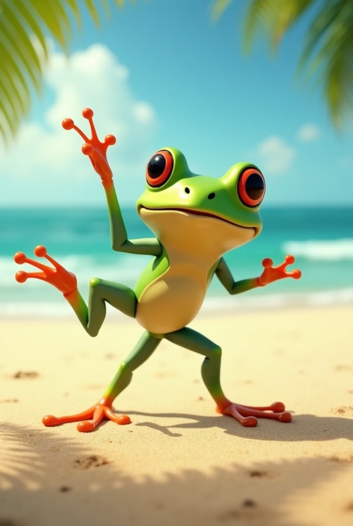 frog fighting capoeira in the sand
