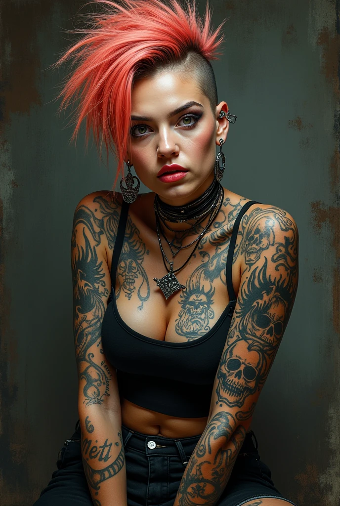 Tattooed woman punk piercing