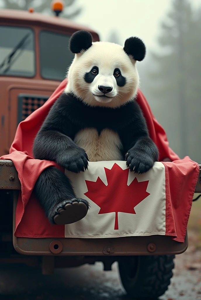 Canada flag on panda on turck