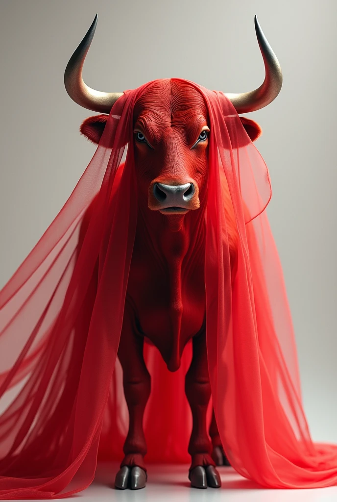 Red bull wearing a veil
