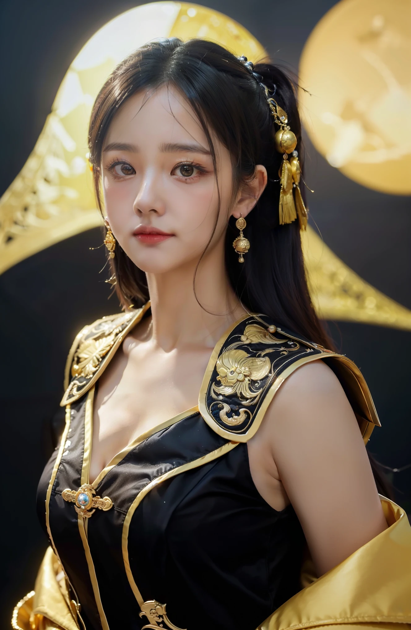 ((highest quality、8k、masterpiece:1.3))、sharp focus:1.2、Beautiful with perfect figure, (highest quality,beautiful and aesthetic:1.2), (1 adult female), Highly detailed dynamic gaze,She is wearing a luxurious Chinese dress,Composition of the golden ratio,colorful,Pirate Queen, I have black hair and black eyes, There is a moon in the background, pirate,