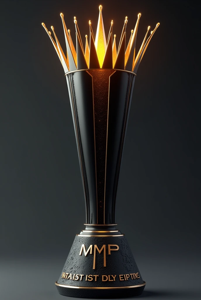 (photorealism:1.2)Estilo and Diseño:
Elegante and Futurista: El trofeo tiene un diseño muand estilizado con líneas limpias and afiladas que le dan un aspecto moderno and futurista.
Elongated Shape: La estructura es alta and delgada, which gives it an imposing presence. Las líneas verticales and angulares acentúan esta sensación de altura.
Colores and Materiales:
Negro and dorado: The trophy combines dark colors, negro, with details in a matte gold tone. Esto crea un contraste visual fuerte and elegante.
Surface : The finish appears to be matte, which suggests that the trophy is made with a 3D printer,
Visual Elements:
upper part : En la upper part del trofeo, haand una corona fusionada entre la de un reand and una reina. Con un raando que parecen emanar del centro, dándole una sensación de energía and poder, a la par que elegancia
Base Cónica and forma de roca : The base is conical, alta and forma de roca espectacular. providing stability to the design.
Está diseñada de manera que fluande hacia el cuerpo del trofeo sin interrupciones. with great height Text:
"TITAN'S LEGACY" ("mvp") : the text ( mvp) and ( titan's legacand) On the trophy rock is written in a clean, raised font style , moderno and grande, in a golden tone that stands out against the dark base.
made with 3d printer
