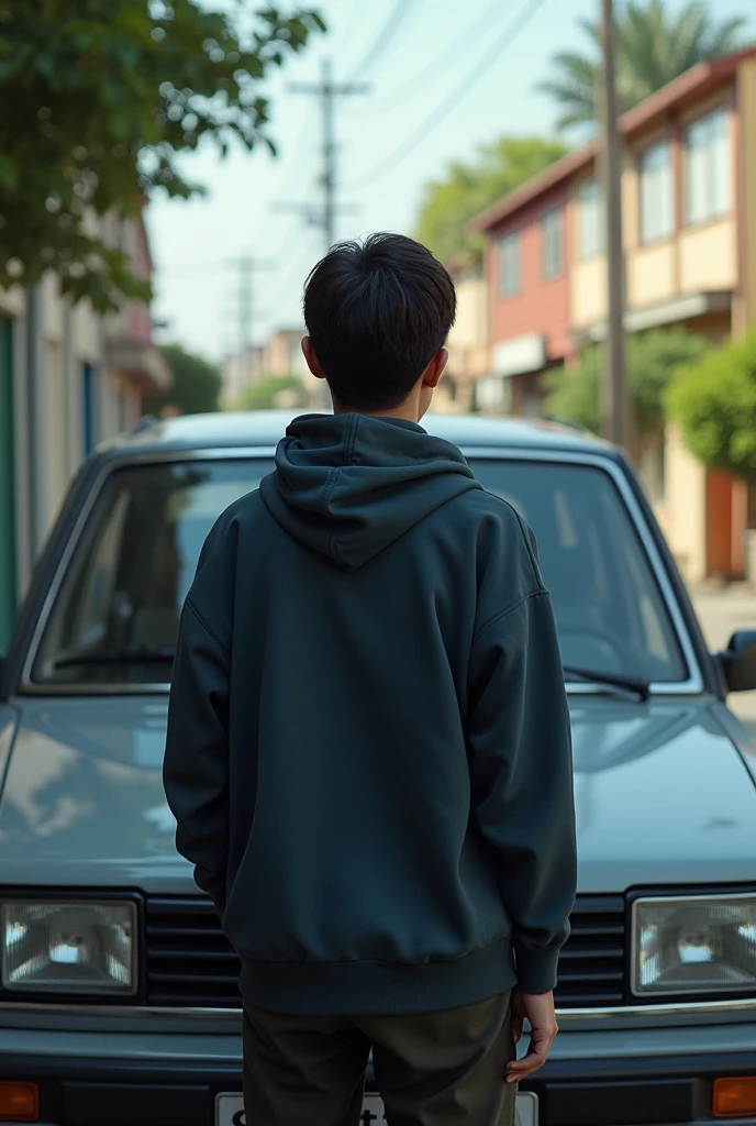 devant la voiture pas dedans