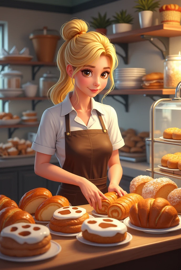 Bakery, Blonde Woman Baking Selling Baked Goods To Customers, Pet Baked Goods, Details, Real, Real