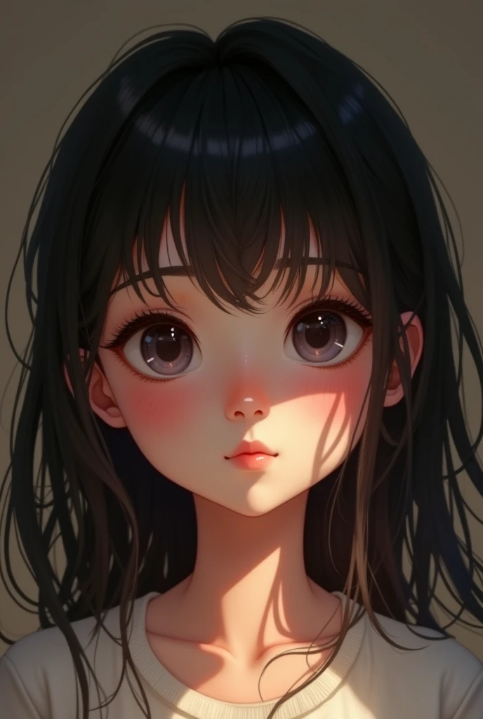 Cute portraits , Looking into the camera, Black Hair, explanation, Long eyelashes, Upper Body, Round eyes, Cute little nose , A light smile, In-person audience, Surrealism, Cast a Shadow, 8k, Super Detail, Highest quality, 1080P, 1080P, 1080P, 4K, 8k, 16K, High resolution, 1080P