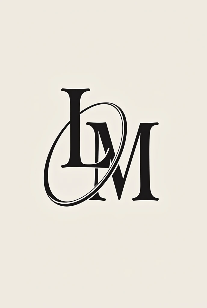 Create an accessories logo with the initials L and M and between the letters it has a ring and a necklace and below it says accessories in black and white 