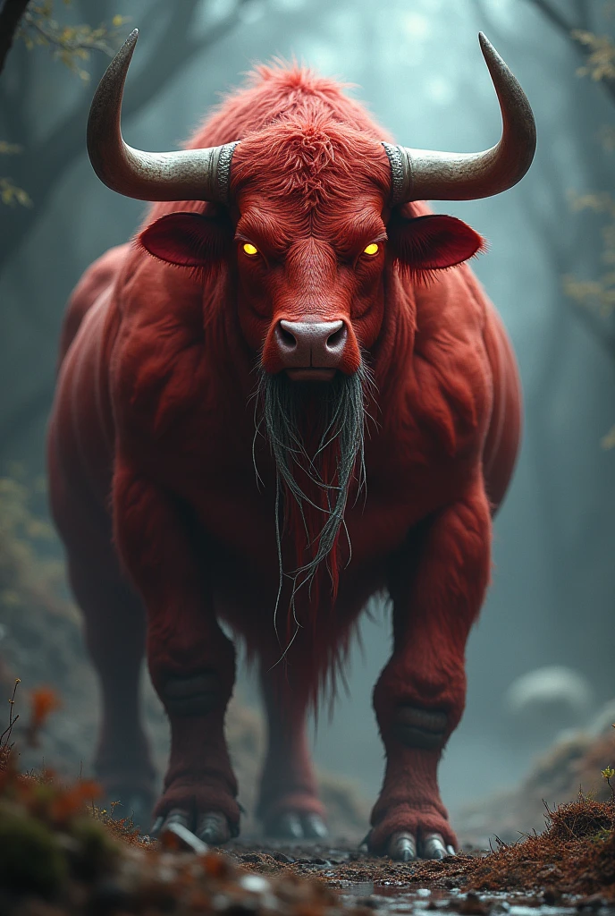 A red bull that uses a veil to cover its mouth
