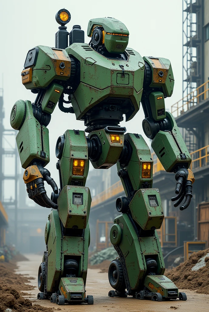 A robot that was created to help with recycling efficiency, make features in it that make this very clear, make this clearer, make it a machine that recycles, it is a mega robot that helps recycling. 
