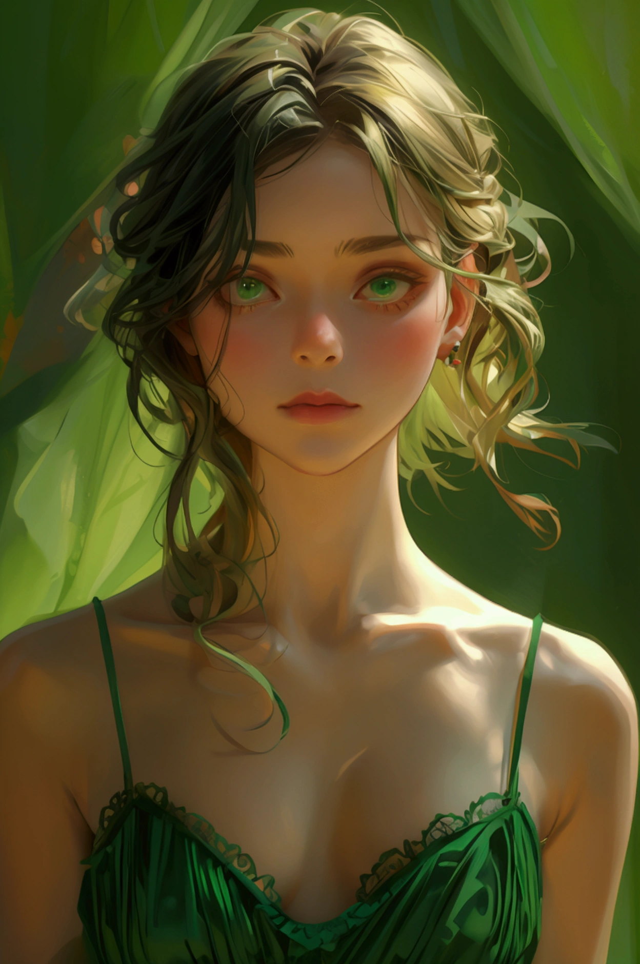 girl in green dress attatck on another girl