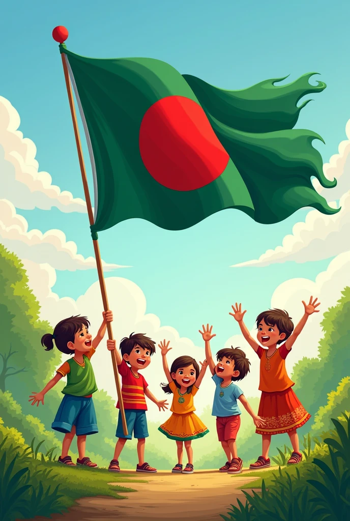 Bangladesh flag with kids