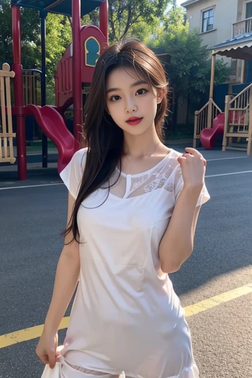 1 Girl,playground,Soft Light,Chinese Beauty,Tight Fit,Silk Nightdress,
