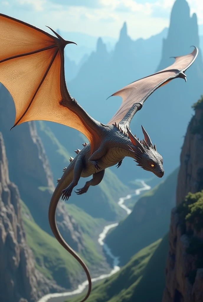 Gliding dragon with bat wings and body