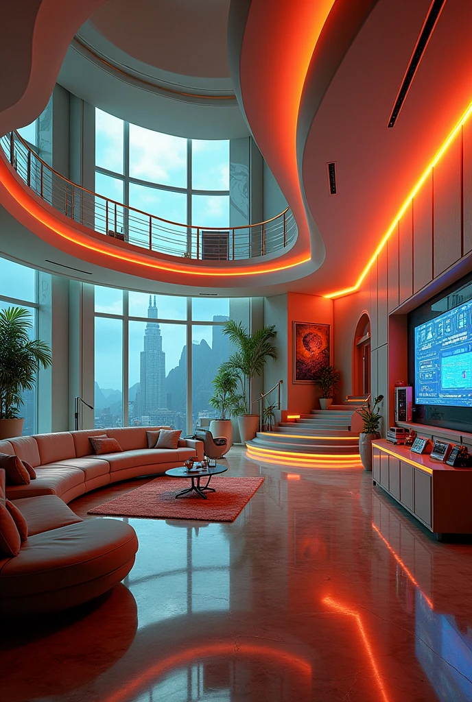Interior of a luxurious house with all the technology of the 80s in every detail