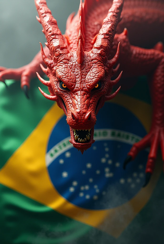 Brazilian flag with red dragon looking forward, MORE SCARY 