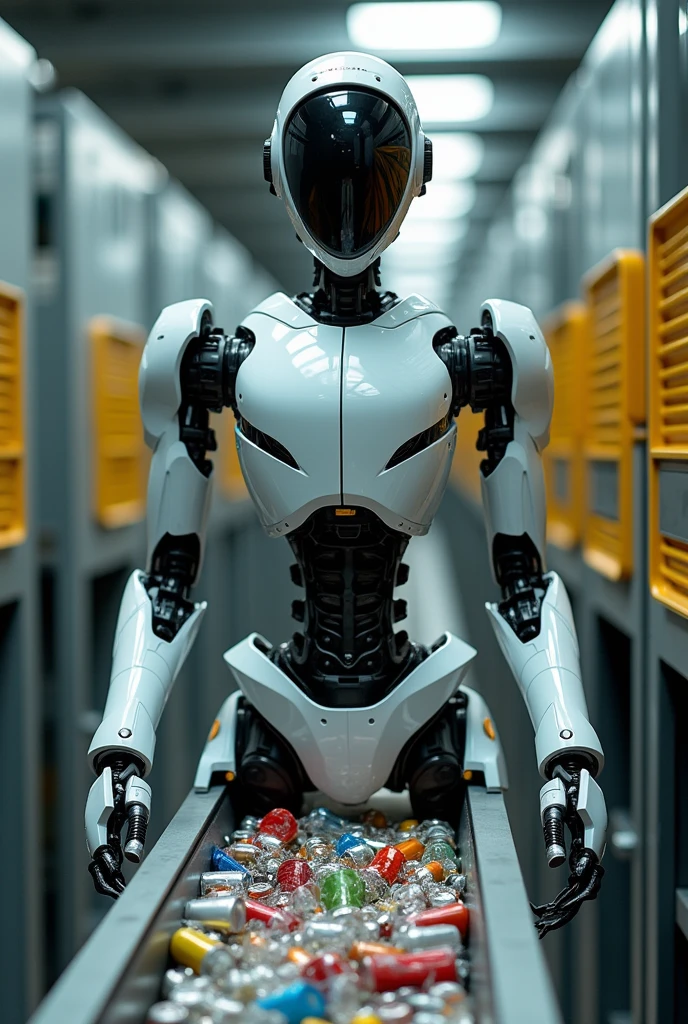 Make a robot that helps with the efficiency of recycling materials. It is a robot that recycles materials.