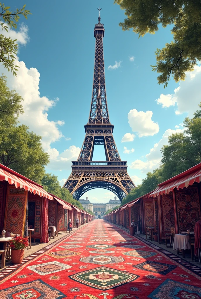 Paris Eiffel Tower view filled with rugs