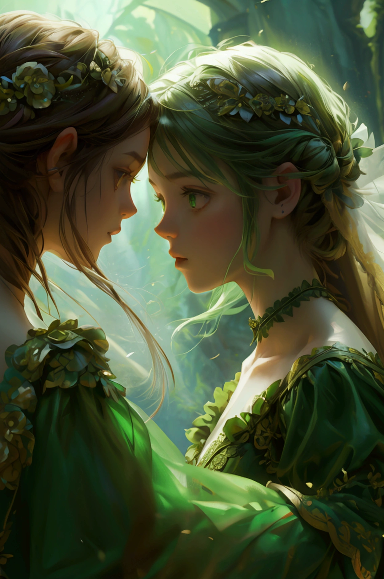 a girl in green dress attack on anther girl, like they are fighting, fae