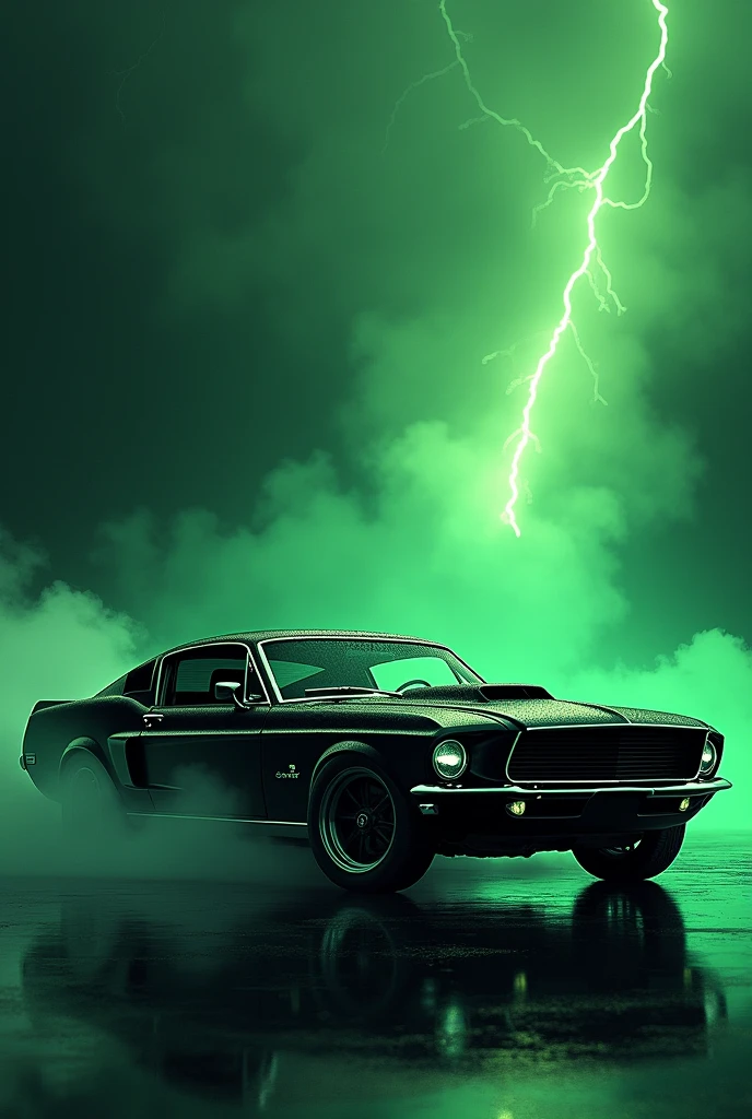 Creat a live wallpaper with green background with a mustang  in it and with will see you again