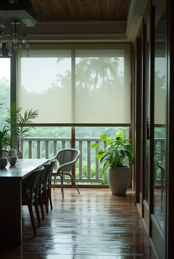 Monsoon blinds are a type of outdoor blinds designed to protect against heavy rain and strong winds, typically used in areas prone to monsoon weather. They are made from durable, waterproof materials like PVC, fabric, or synthetic mesh, and are often used in patios, balconies, or outdoor dining areas to keep the space dry while still allowing some ventilation. Monsoon blinds can be rolled up or down as needed, and they are often transparent or semi-transparent to maintain visibility. These blinds are popular in tropical regions where monsoon seasons are common.