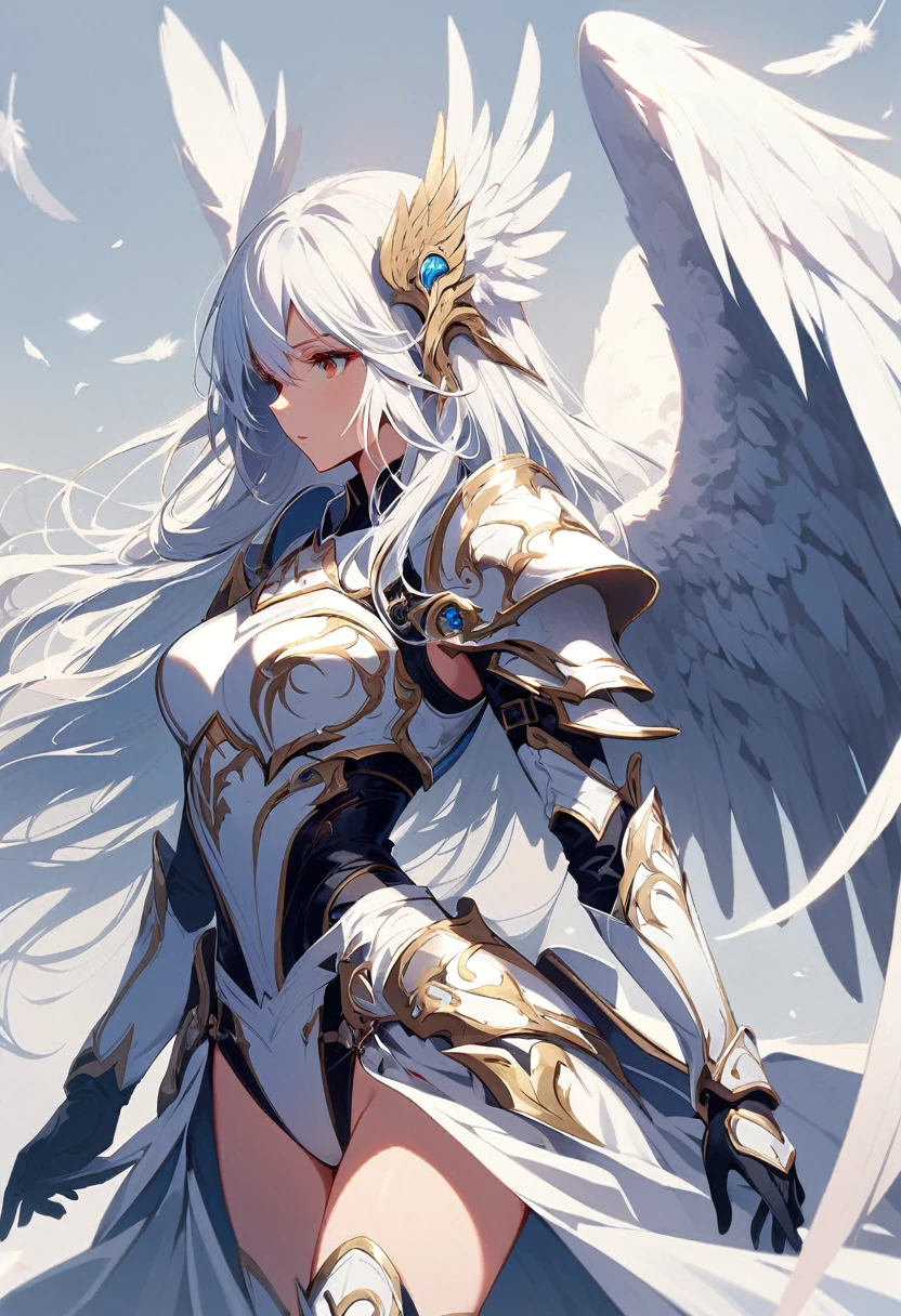 1girl angel angel_wings armor feathers_Long wing feathers_Hair Shoulder Armor Shoulder_Armor single piece_Wing separate upper part_The body is white_Theme White_Wings Wings