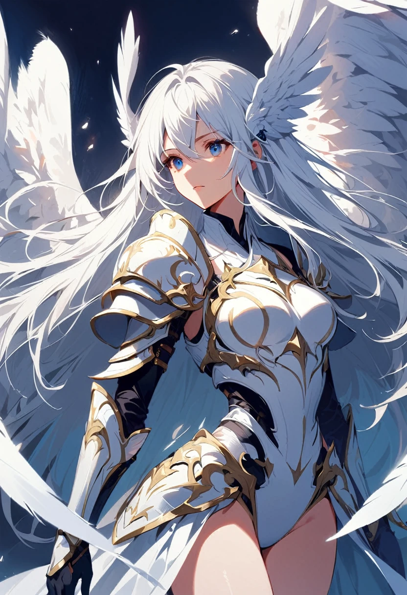 1girl angel angel_wings armor feathers_Long wing feathers_Hair Shoulder Armor Shoulder_Armor single piece_Wing separate upper part_The body is white_Theme White_Wings Wings