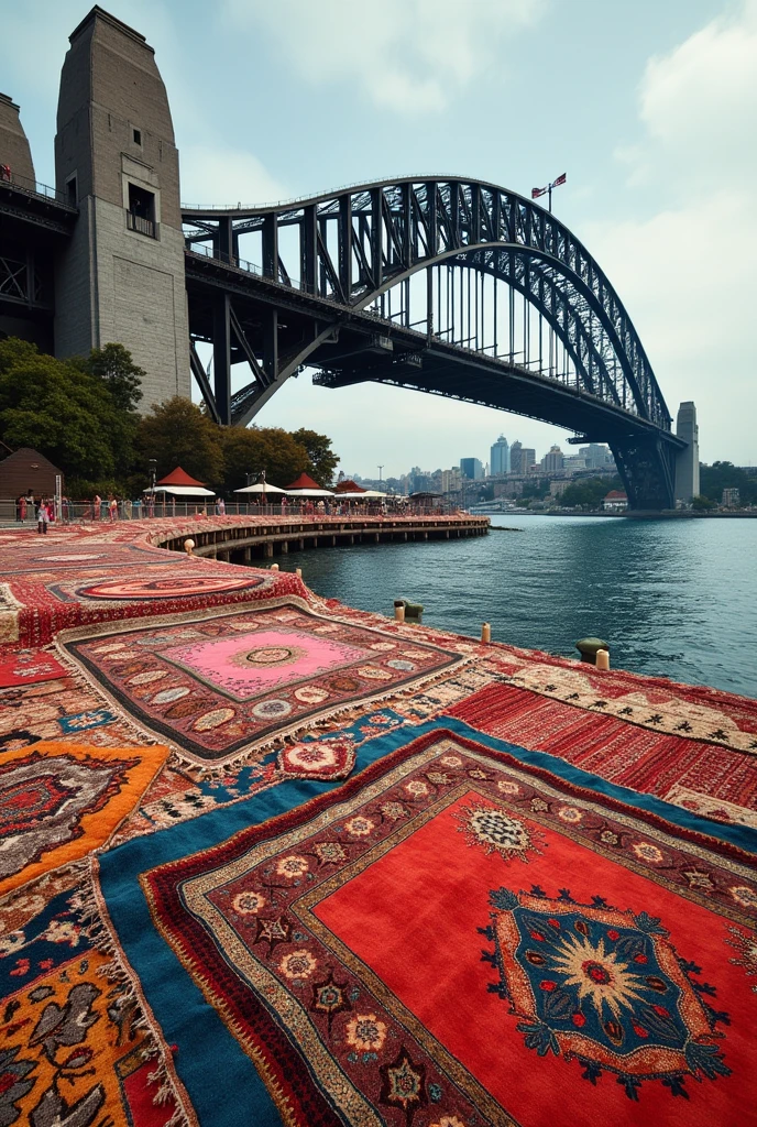 Sydney harbour bridge view filled with rugs