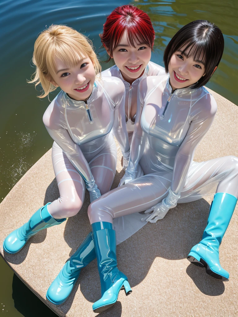 (Tabletop:1.0), (highest quality:1.4), (High resolution:1.2), (Realistic:1.4), (8k, RAW Photos:1.2), (Soft Focus:1.4),(close up:1.3),break,2 girls swimming and wearing liquid bunny swimwear and Smiling while taking a photo.............................................................,(2 girls wearing translucent liquid latex bunny :1.4),(liquid skin:1.4),BREAK,Slime Skin,Smooth and tight boots, Clear skin,latex, Translucent body,latex Shiny,Perfect Fingers,(Shiny latex gloves:1.2), gloves that fit their skin,break,BREAK,bob hair,(vermilion hair:1.2),(smile:1.2),glossy Shiny reflective, Makeup,Japanese Goddess, Glowing Skin,Gorgeous Japanese Model,Shiny,Shiny,(reflector leather thigh-high wrinkles black boots:1.2),(wide boots:1.3),wrinkles,break,Detailed Background,in the pool