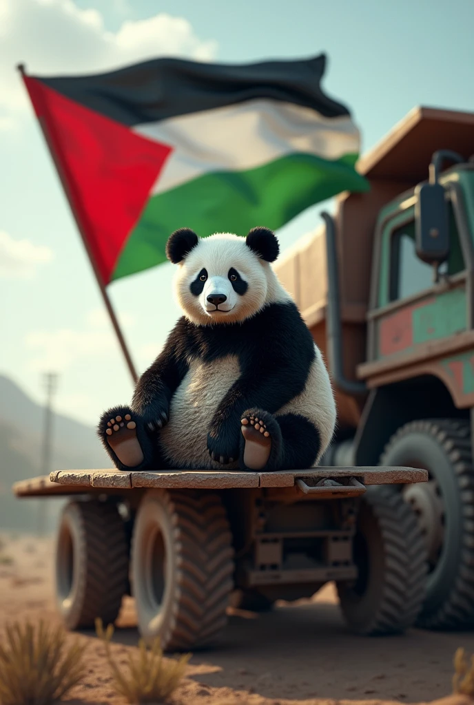 Palestine flag on panda on big truck 