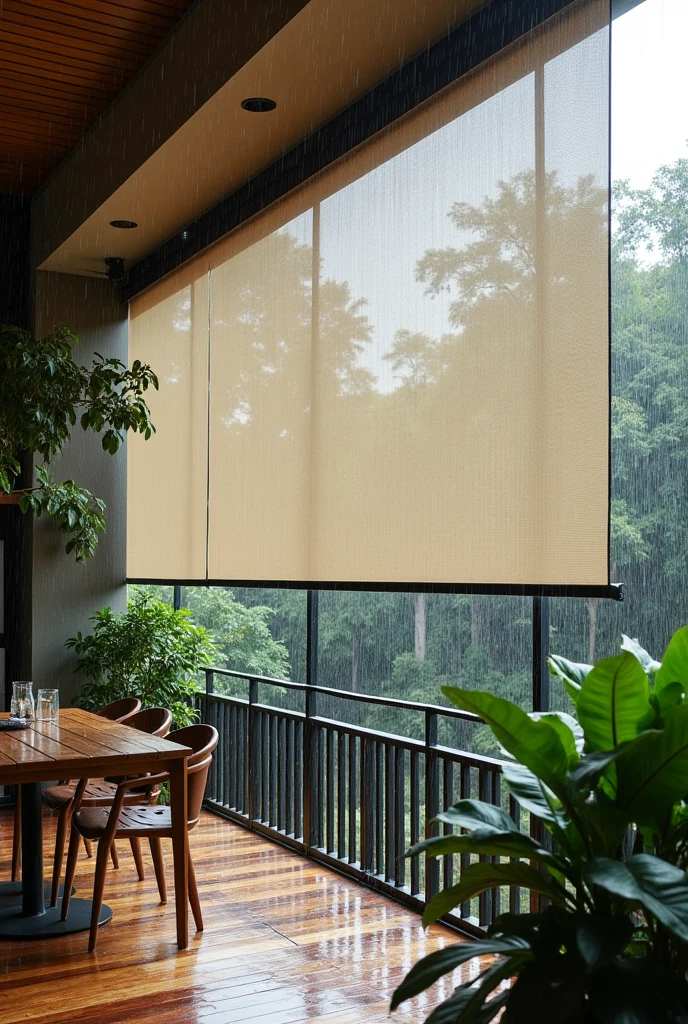 inds are a type of outdoor blinds designed to protect against heavy rain and strong winds, typically used in areas prone to monsoon weather. They are made from durable, waterproof materials like PVC, fabric, or synthetic mesh, and are often used in patios, balconies, or outdoor dining areas to keep the space dry while still allowing some ventilation. Monsoon blinds can be rolled up or down as needed, and they are often transparent or semi-transparent to maintain visibility. These blinds are popular in tropical regions where monsoon seasons are commococommoc