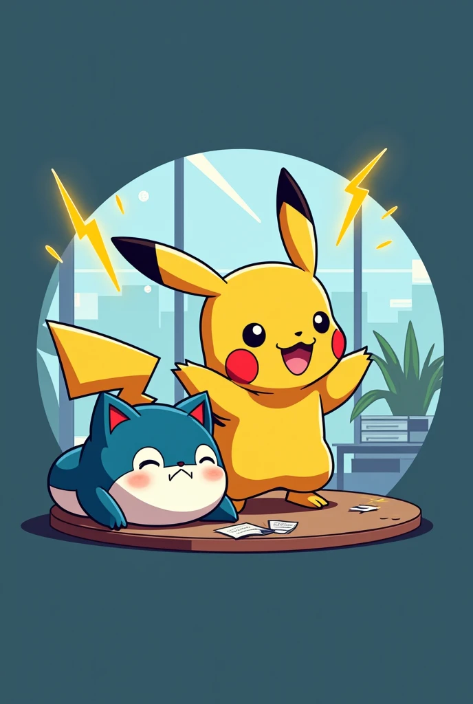 Create an office logo and say activating office now add a pokemon Change to pikachu and put snorlack