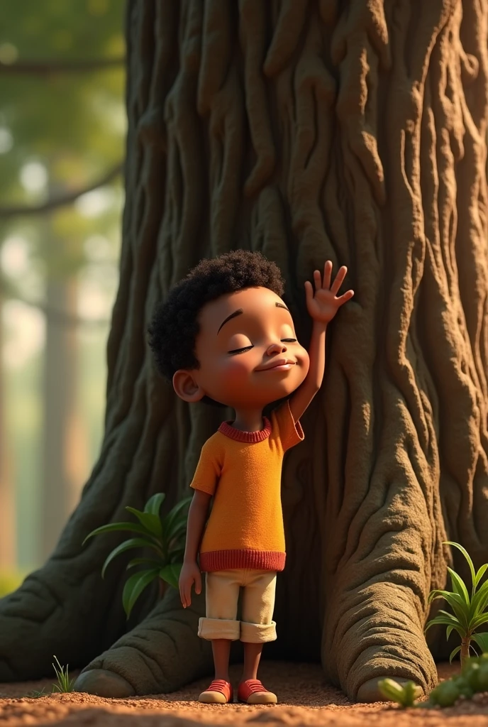 arafed image of a young african american boy standing in a room, close eyed, standing , touching a very big tree, pixar character, pixar renderman render, pixar octane render, pixar. octane render, touching a very big tree, as a pixar character, pixar portrait 8 k photo, depicted as a pixar character, pixar render, ideal pixar character, 3d model pixar render, render in pixar, touching a very big tree, by Pixar, pixar 3d render, facing the viewer