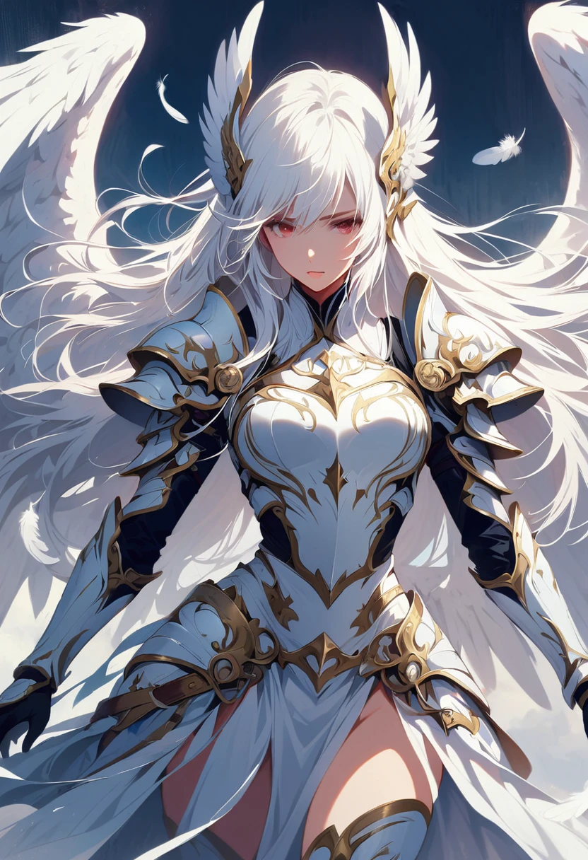 1girl angel angel_wings armor feathers_Long wing feathers_Hair Shoulder Armor Shoulder_Armor single piece_Upper wing separate_The body is white_Theme White_Wings Wings