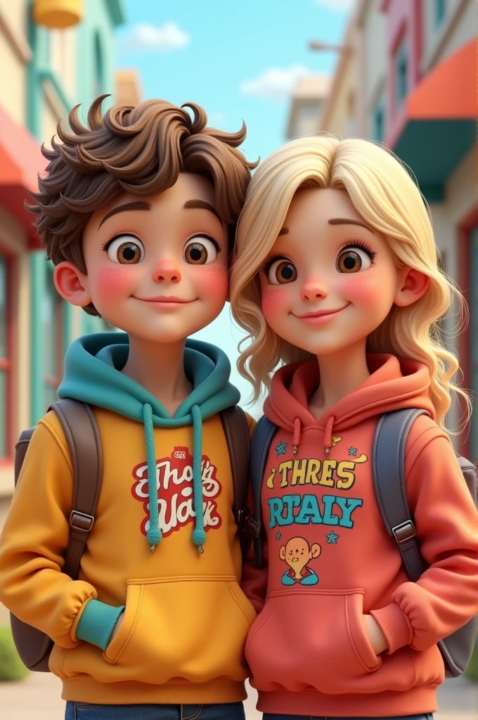 Cute boy who wears 2004 text hoodie and cute girl who wears 2006 text hoodie
