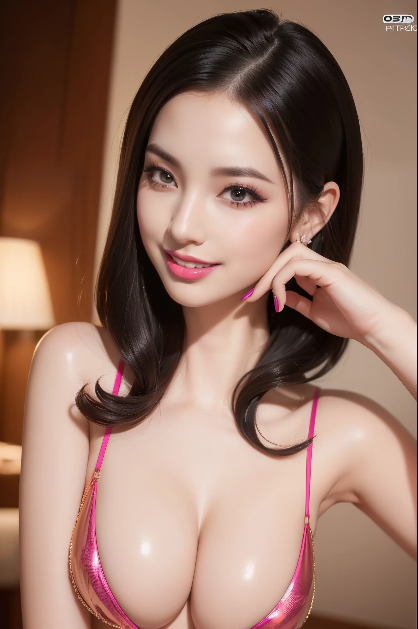 a beautiful stylish female idol, glossy lipstick, smiling face, defined eyebrows, ultra detailed makeup, long eyelashes, full body, sheer latex dress, colorful hair, (best quality,4k,8k,highres,masterpiece:1.2),ultra-detailed,(realistic,photorealistic,photo-realistic:1.37),nsfw,,vivid colors