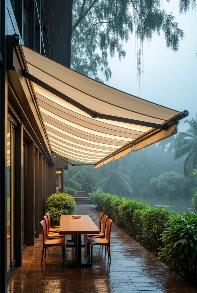 A type of outdoor blinds designed to protect against heavy rain and strong winds, typically used in areas prone to monsoon weather. They are made from durable, waterproof materials like PVC plastic used in balconies, or outdoor dining areas to keep the space dry while still allowing some ventilation. Monsoon blinds can be rolled up or down as needed, and they are often transparent or semi-transparent to maintain visibility. These blinds are popular in tropical regions where monsoon seasons are commococommoc
