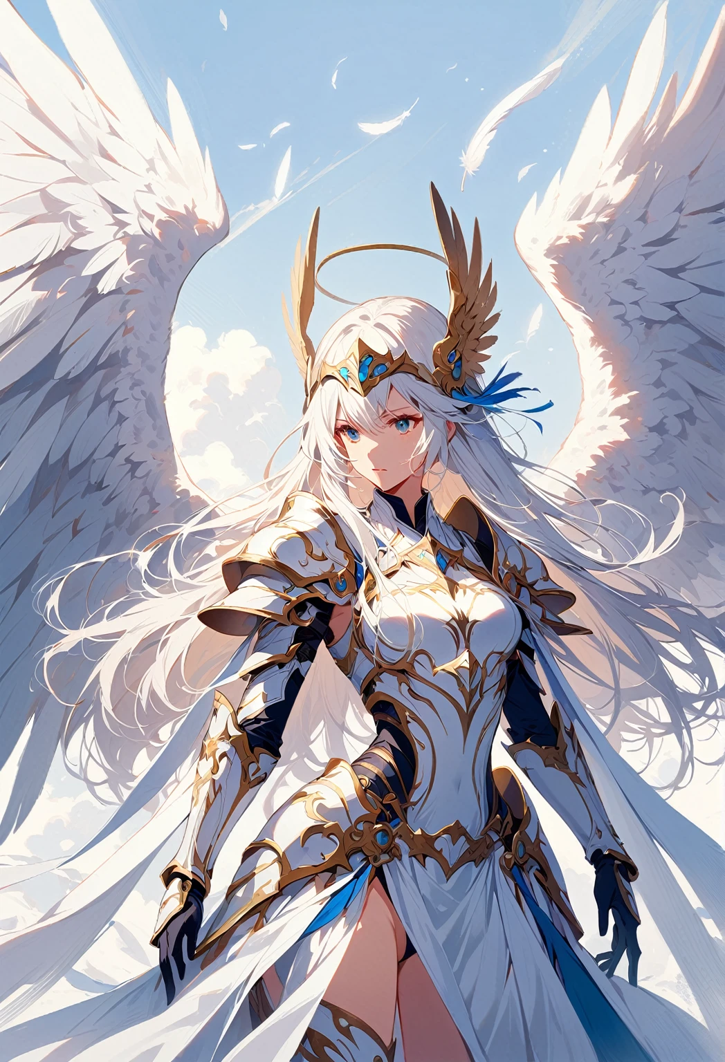1girl angel angel_wings armor feathers_Long wing feathers_Hair Shoulder Armor Shoulder_Armor single piece_Upper wing separate_The body is white_Theme White_Wings Wings