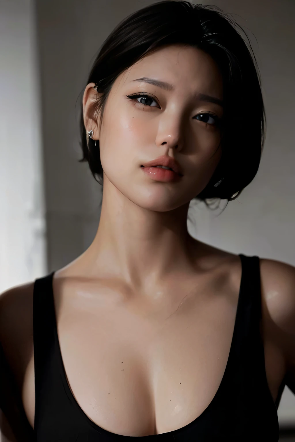 Realistic photos, 8k,(((Bob cut ladyboy,transgender,otokonoko))),(((とてもdirtyベッドの上,Dirty,Sitting down,Pale face,It is dirty,Bad smell,dirty,odor,Homeless,Depraved,Handsome young Korean ladyboy with bob cut))),(((Very big eyes,Glaring at the camera,Frowning))),Chest is male,18-year-old,(Ultra-realistic), (figure), (High resolution), (8k), (Very detailed), (Best figure), (Beautiful fine details), (highest quality), (Super detailed), (masterpiece), (wallpaper), (Detailed face), ((whole body,Flat Chest,Very muscular)),alone,Black hair bob cut,(((A girl with makeup on her face,The body is a perfect man))), Topless,Training pants,Transgender,Korean,kpop,Muscular male chest