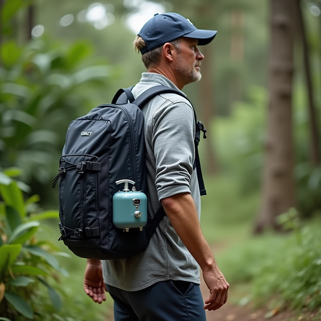 oxygen concentrator device (size:small),A man carrying in a backpack