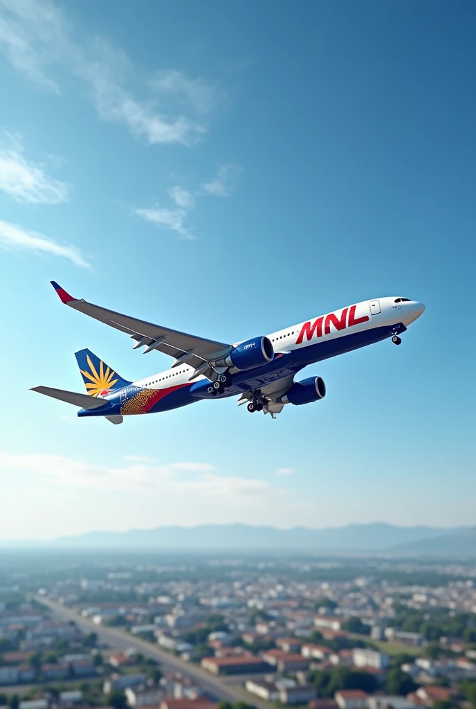 An image of a plane taking off with a brand name called MNL