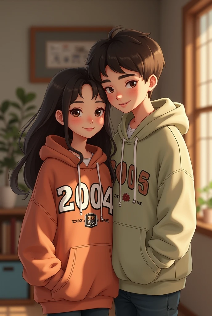 Cute boy who wears 2004 hoodie and cute girl who wears 2006 hoodie