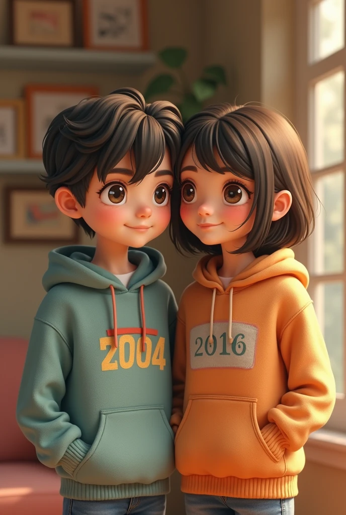 Cute boy who wears 2004 hoodie and cute girl who wears 2006 hoodie