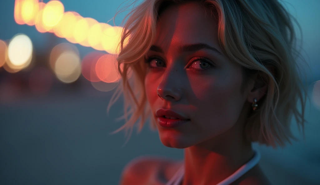 8 K, masterpiece, RAW photo, Best quality, detail:1.2), photorealistic, Extremely detailed 8 K unified CG wallpapers, depth of field, cinematic light, lens flare, Ray tracing, (incredibly beautiful face, beautiful lips, beautiful eyes) , Cara de detail intrincado, ((Ultra detailed skin)) 1 girl, In the dark, short blond hair, deep shadow, Cute Russian girl, K-POP кумир, (Very thin and lean athletic body..:1.3), ((To view the viewer)), (big smile), (nude body), (high heels), (no panties), ((Full length photo standing.)), (Full-length photographs while walking.), (injection bracelet), (beach background with sea), (neon lights), (noon), Cute Russian girl, earrings, bracelet, shackles, light eyes, Andante, (pale skin), thinking about the future, (big eyes), NSF INFO