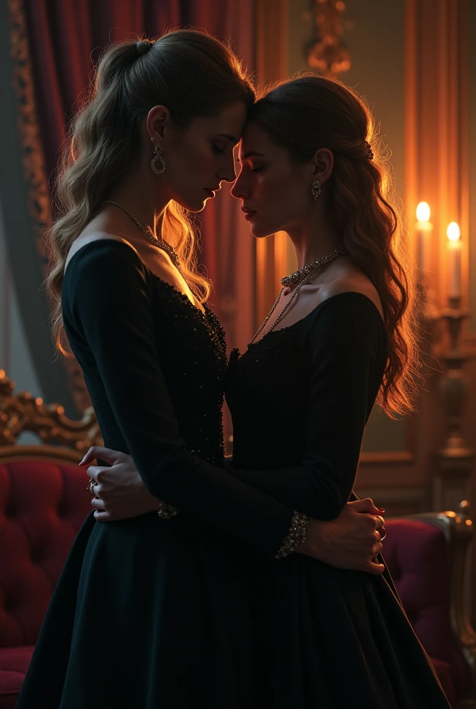 (photorealistic), (cinematic lighting:1.5), (photography), (realistic skin texture:1.1), (professional lighting),
2girls, profile, faces very close together bobcut hair, blue eyes, shotgun smoking, medieval style, victorian dress,  castle corridor, closed eyes, dark, monochrome, kissing, backlight, , silhoutte, (open eyes:1.5), huge breasts, 
 <lora:Shotgun_Smoking_XL:1> (full body shot)