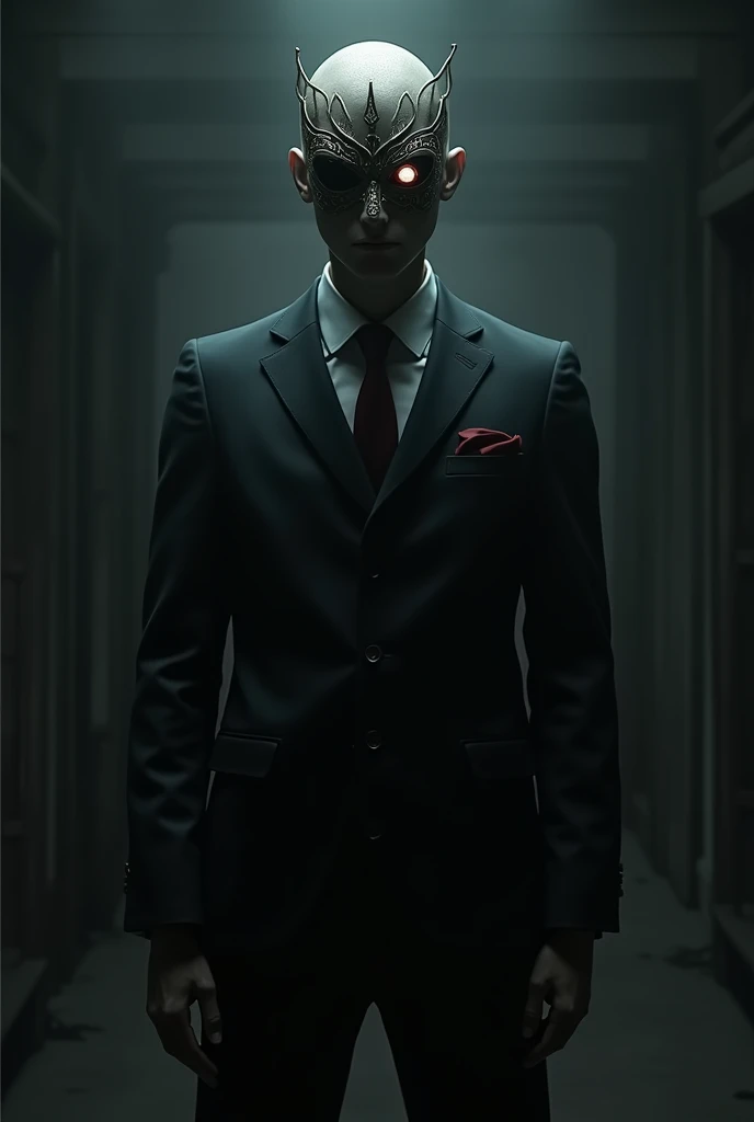 <lora:manyeyedhorrorai_v10:1> ManyEyedHorrorAI a male model stands tall in the center of the image, wearing a sleek black Balenciaga suit.His chiseled jawline is emphasized by the dramatic lighting, casting shadows over his face. The model's expression is confident and bold, as he exudes a powerful aura. His eyes are piercing and seem to stare directly into the viewer's soul, making the image all the more captivating.