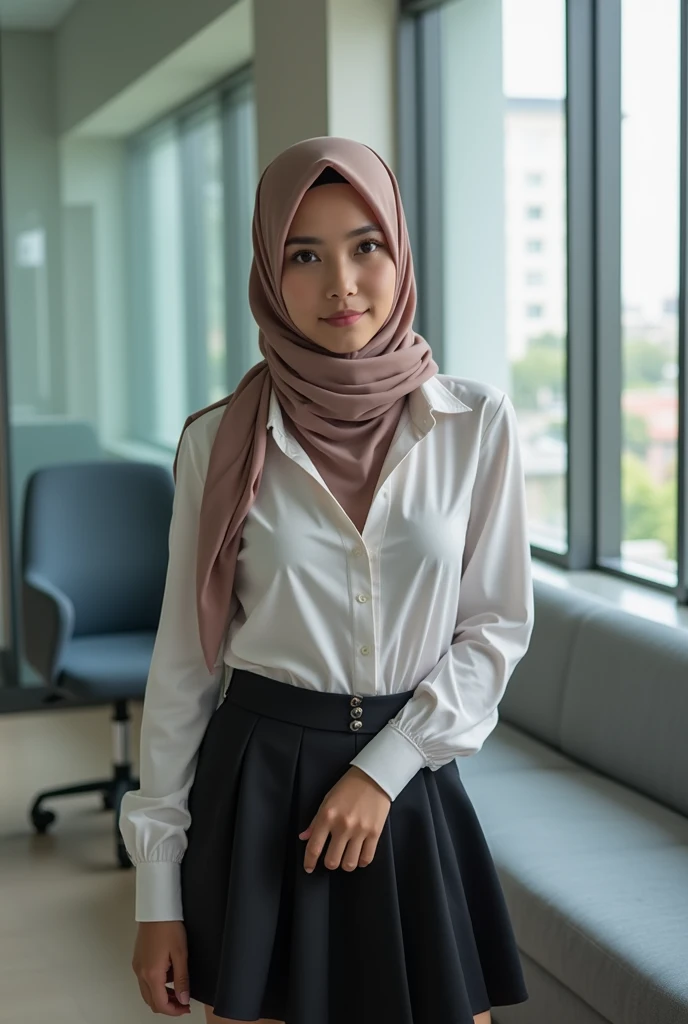 office,Malaysian Muslim women,scarf,Short skirt,photograph,reality,beauty,Looking at the camera,front,Sexy,Cleavage,Ultra HD image,Positive sister,Unbutton,,No buttons,大Chest,Cute face,nice,Chest,underwear,There is a skirt bottom,Clothes are not neat