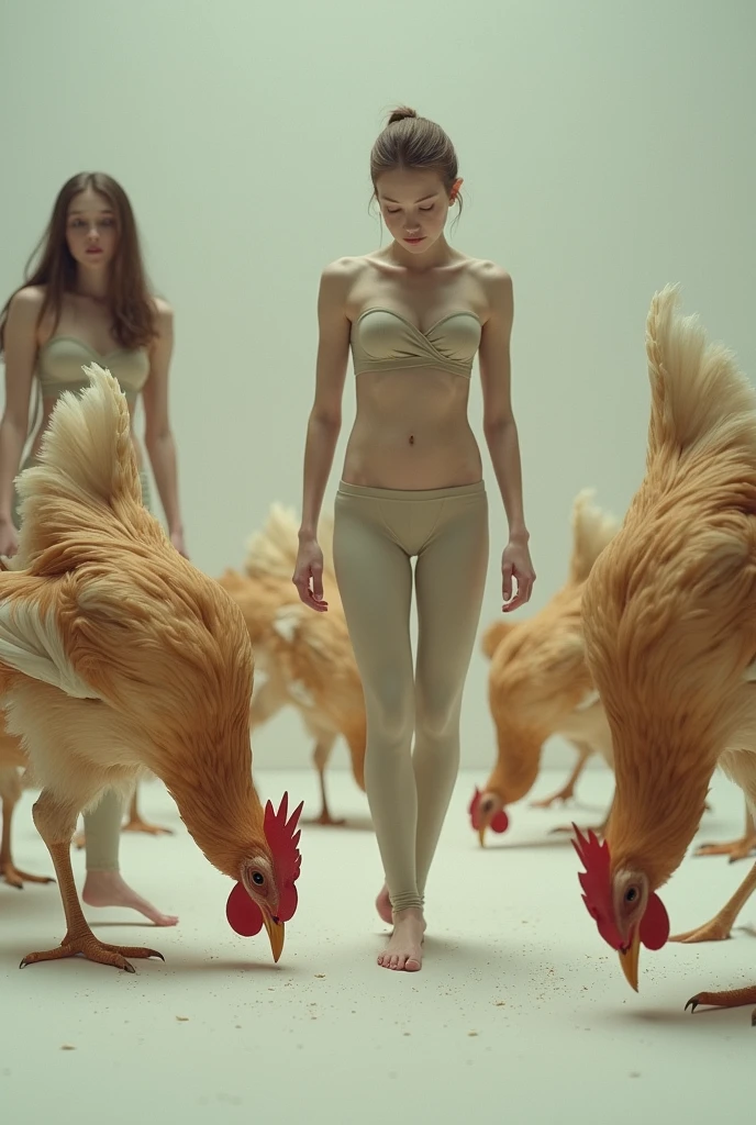 Girls hypnotized to be a chicken and wearing legging