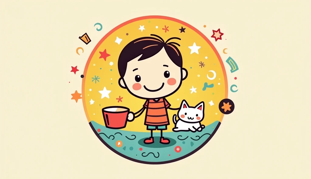 Wonderful Toy Store，logo，Stick Figure，Cartoon pattern，cute，kitten，Font