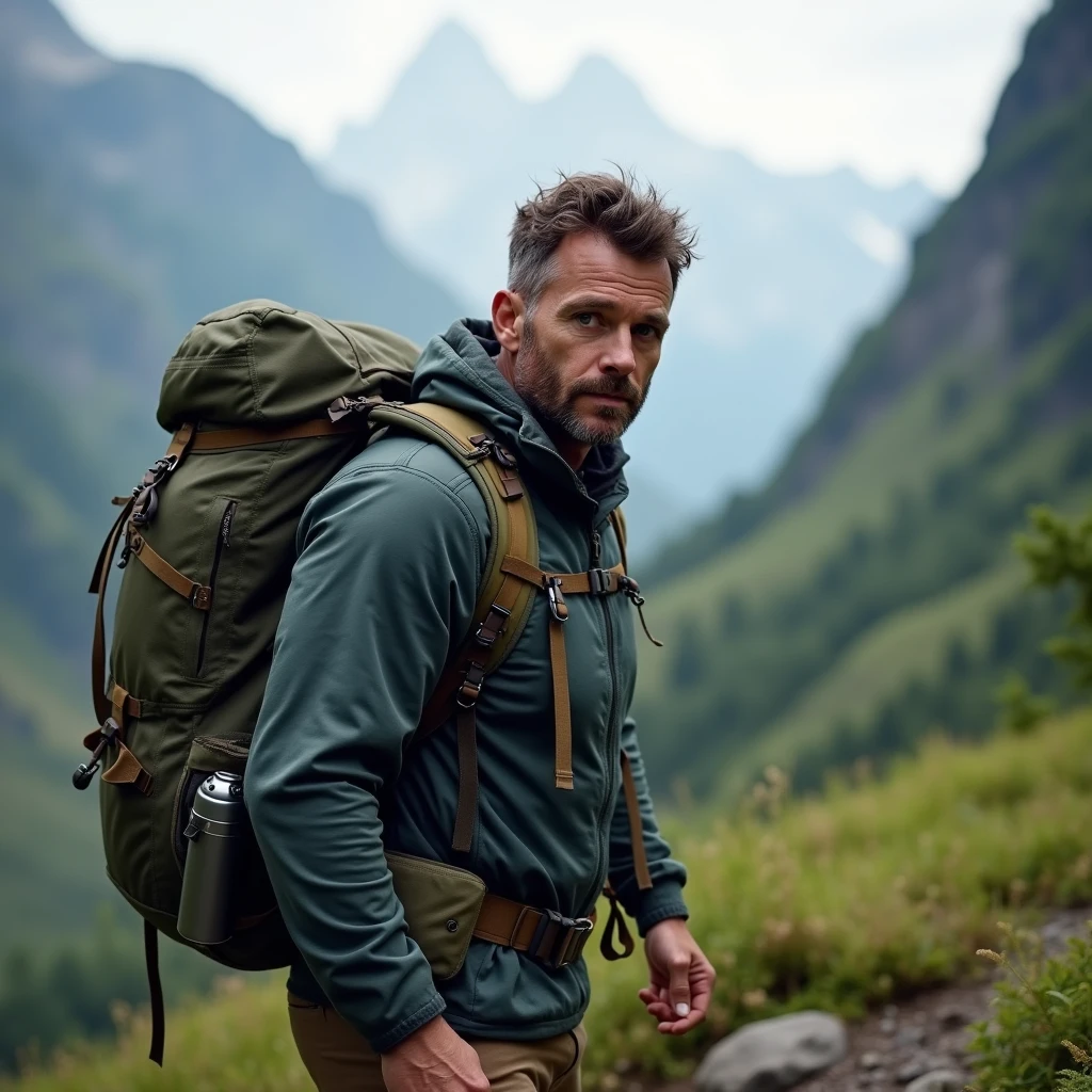 A man carrying oxygen concentrator device(size:small) in a backpack