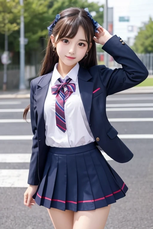 cute、high school girl、Idol、uniform、blazer、mini skirt、See-through、Fluttering in the wind