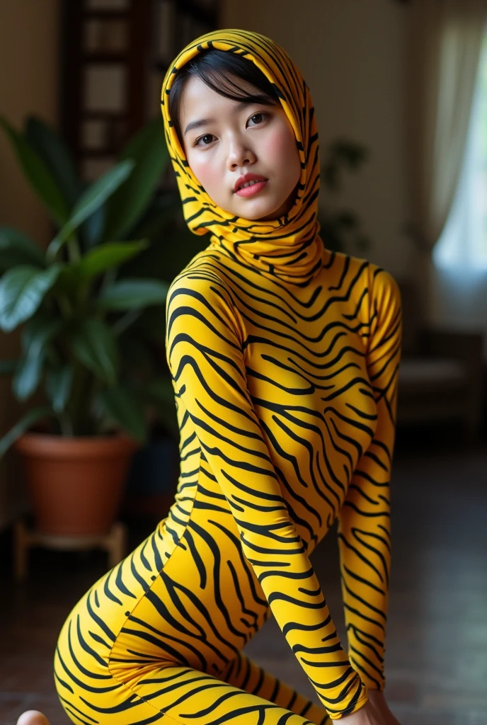 Jumbo (Singlet), Chubby adorable, 1 girl, (face to face), , baby face, angry face expression, half body portrait, (face details: 1), (eye details: 1), ((big breasts)). wearing transparent transparency soft long shirt, hijab, .. Cute posed. proportional body. Ultra High Res. realistic: 1.4, UHD, ((leopard pattern)), ((Bigger:2.3)), (((DARK BACKGROUND)))